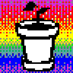 the today logo and favicon, made by abe.
it's a black and white plant pot and plant on a pixelated rainbow gradient.