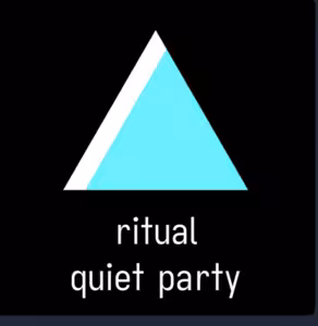 black rectangle with cyan rectangle w/ one edge highlighted white above the text 'ritual -- quiet party'
